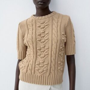 Zara mid camel short sleeve textured sweater size large